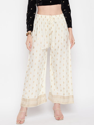 Clora Cream Printed Straight Palazzo