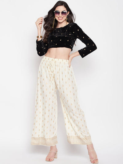 Clora Cream Printed Straight Palazzo