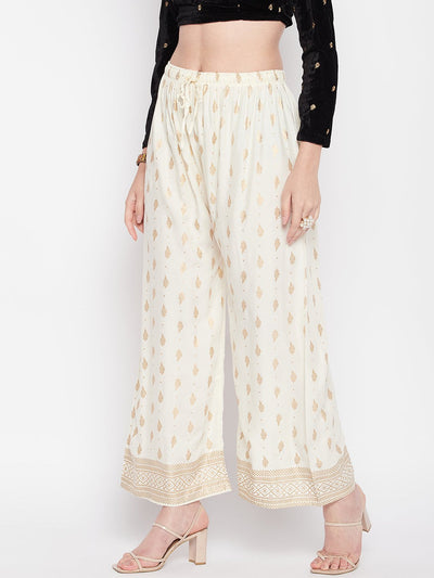 Clora Cream Printed Straight Palazzo