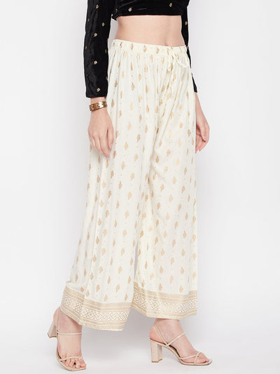 Clora Cream Printed Straight Palazzo