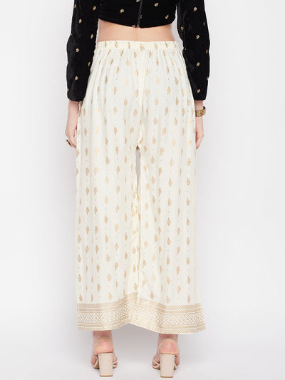 Clora Cream Printed Straight Palazzo