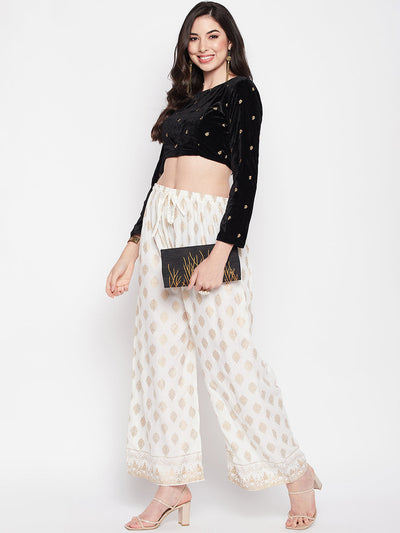 Clora Cream Printed Rayon Straight Palazzo