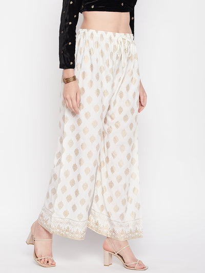 Clora Cream Printed Rayon Straight Palazzo