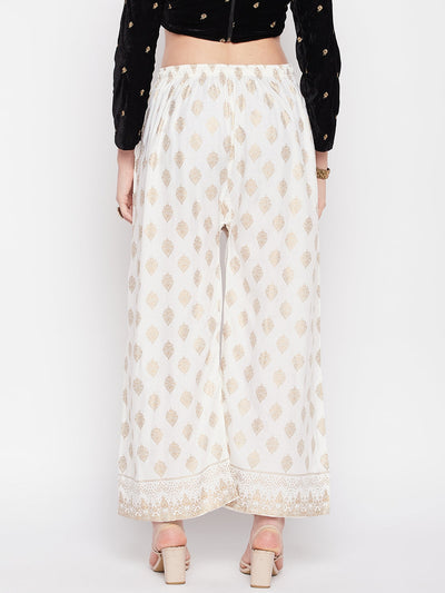 Clora Cream Printed Rayon Straight Palazzo