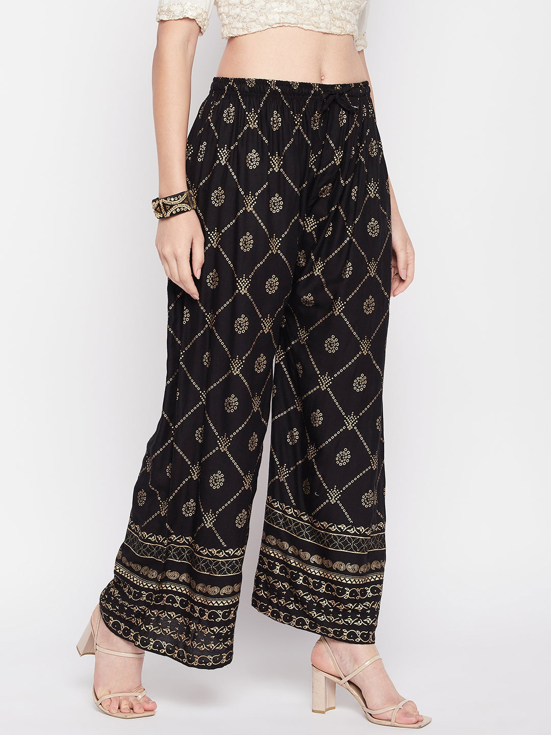 Clora Black Printed Rayon Palazzo