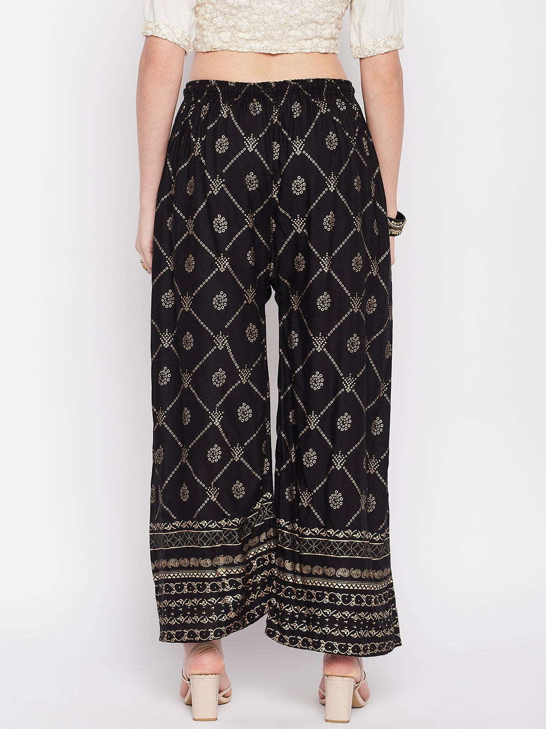 Clora Black Printed Rayon Palazzo