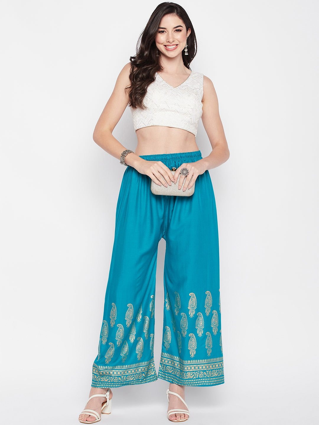 Clora Rama Green Hem Design Straight Palazzo
