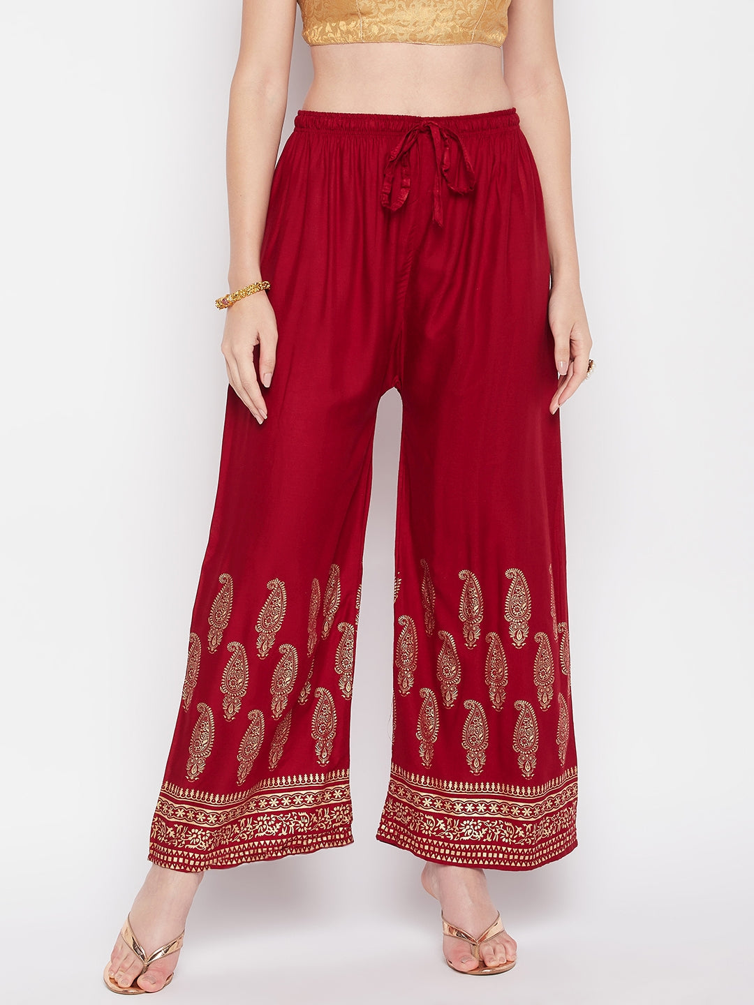 Clora Maroon Hem Design Straight Palazzo