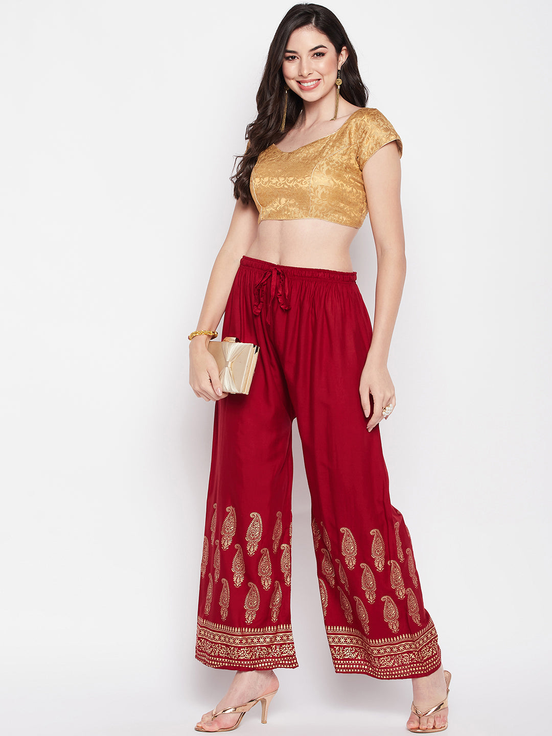 Clora Maroon Hem Design Straight Palazzo