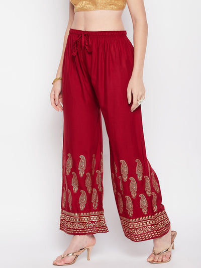 Clora Maroon Hem Design Straight Palazzo