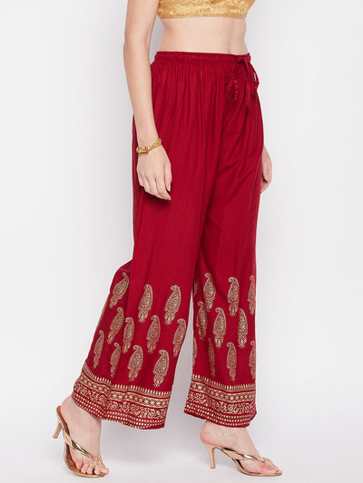 Clora Maroon Hem Design Straight Palazzo