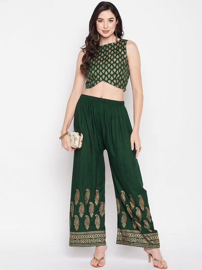 Clora Bottle Green Hem Design Straight Palazzo