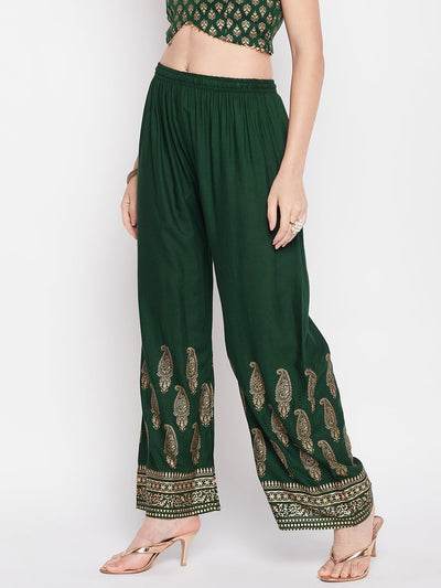 Clora Bottle Green Hem Design Straight Palazzo
