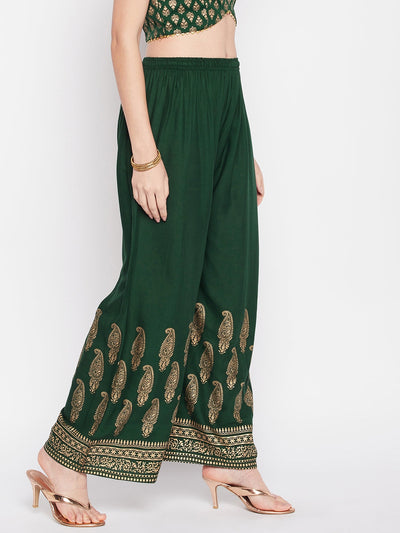 Clora Bottle Green Hem Design Straight Palazzo