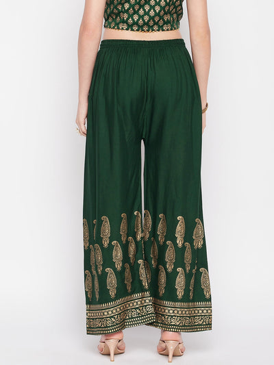Clora Bottle Green Hem Design Straight Palazzo