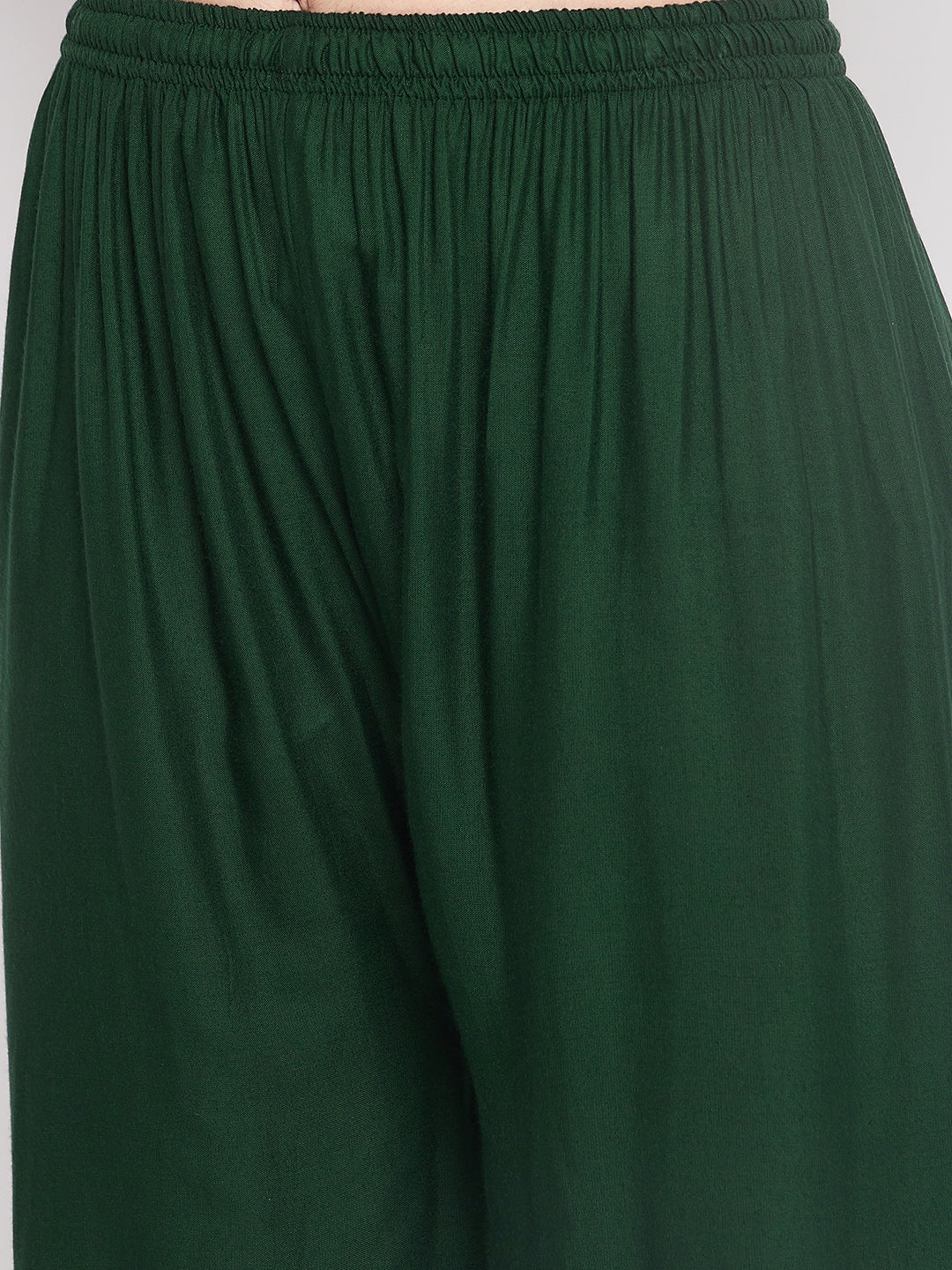 Clora Bottle Green Hem Design Straight Palazzo