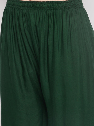 Clora Bottle Green Hem Design Straight Palazzo