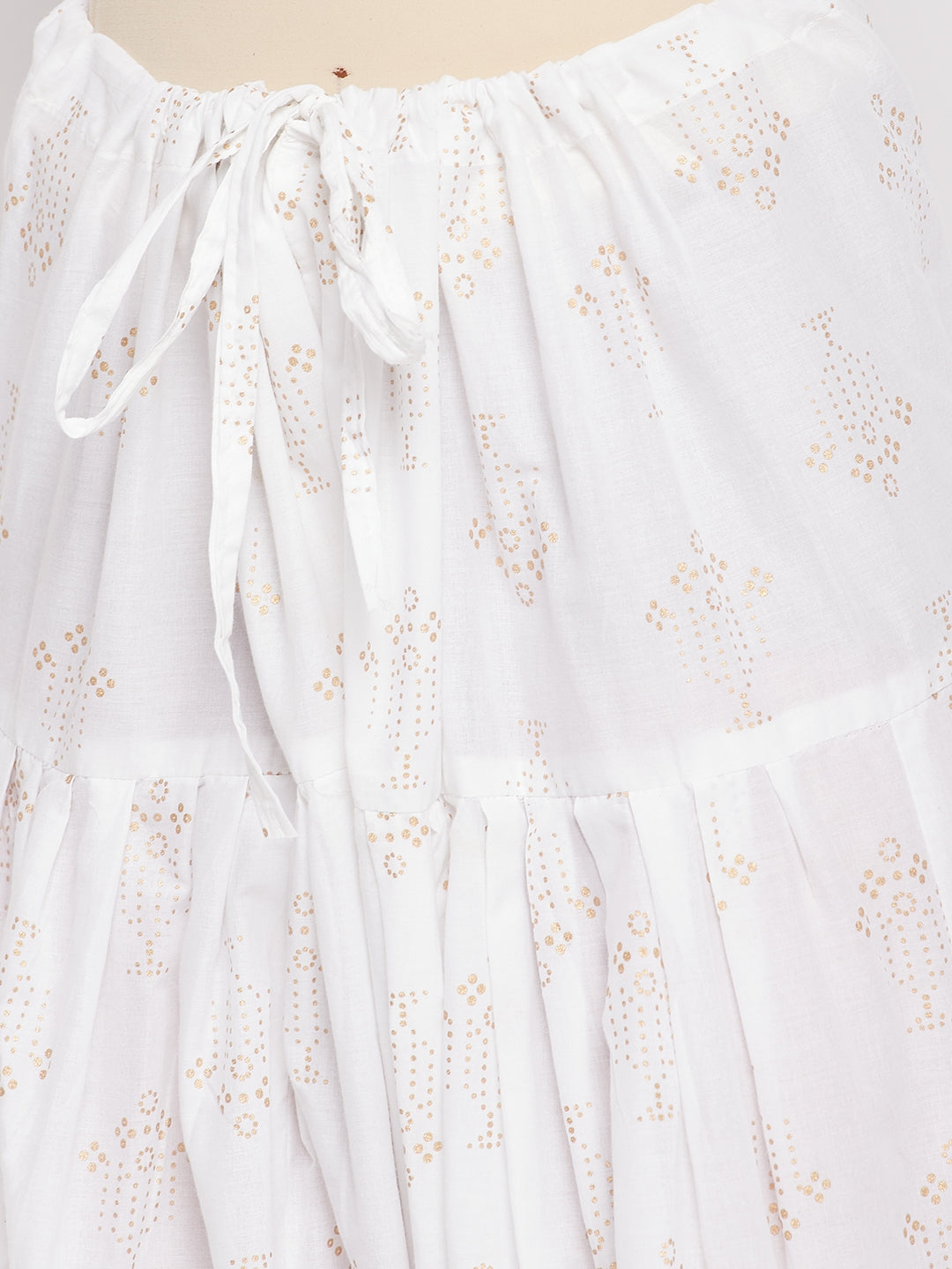 White printed cotton salwar with drawstring waistband.