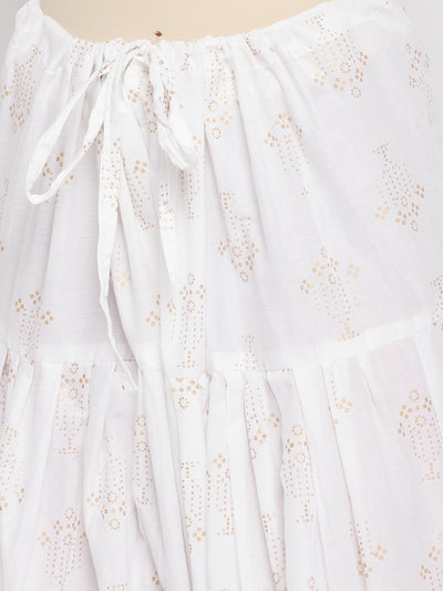 White printed cotton salwar with drawstring waistband.