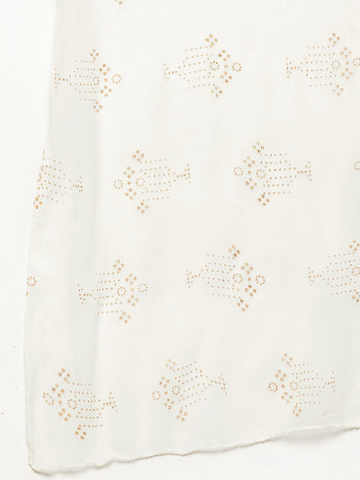 Off-White printed cotton salwar and dupatta with drawstring waistband.