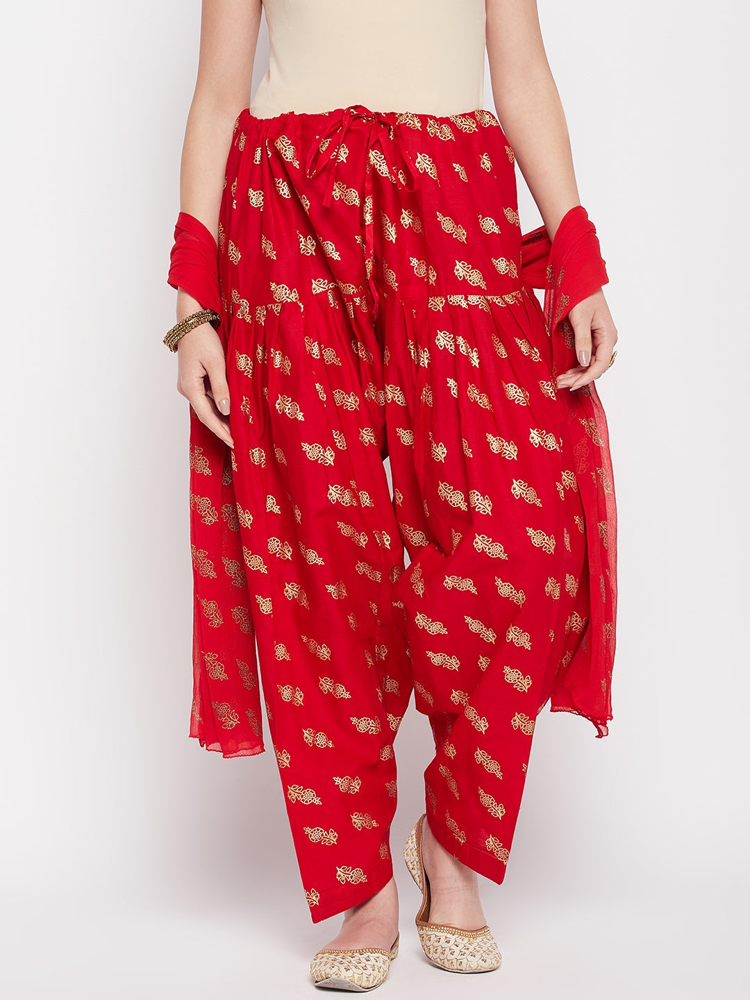 Clora Red Printed Cotton Salwar and Dupatta