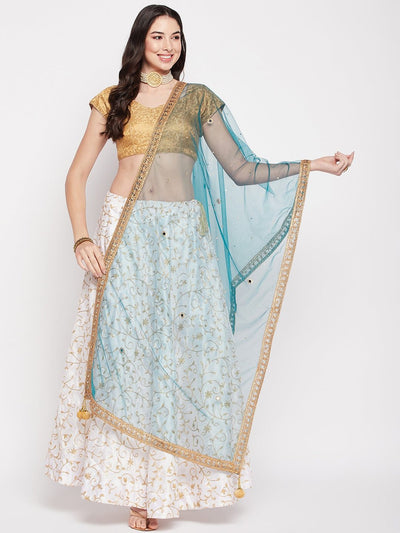 Clora Peacock Blue Gotta Patti Net Dupatta with Sequinned