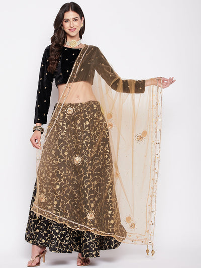 Clora Fawn Embellished Net Dupatta With Gotta Patti