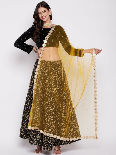 Clora Yellow Embellished Net Dupatta with Sequinned