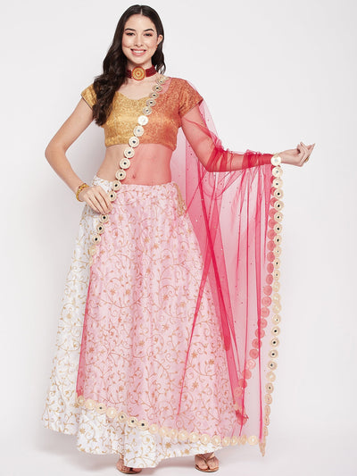 Clora Magenta Embellished Net Dupatta with Sequinned