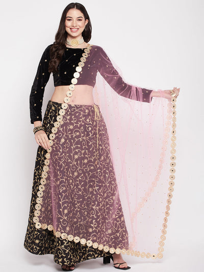 Baby Pink Embellished Net Dupatta with Sequinned Border