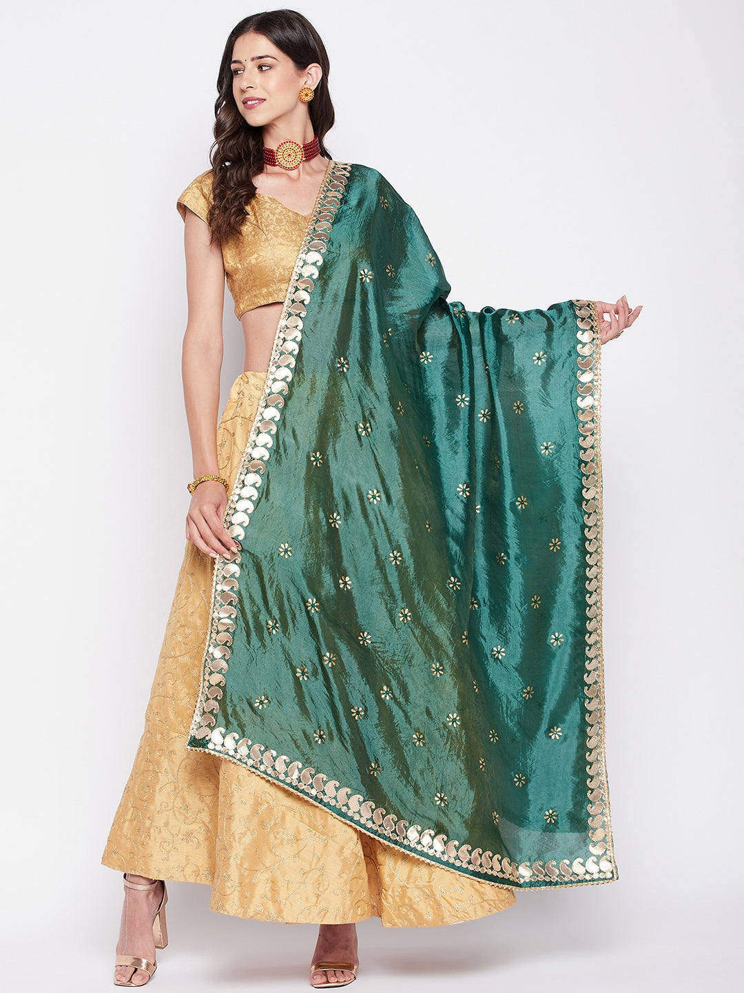 Bottle Green Gotta Patti Silk Blend Dupatta