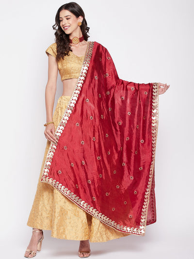 Maroon Gotta Patti silk blend dupatta with embellished border.