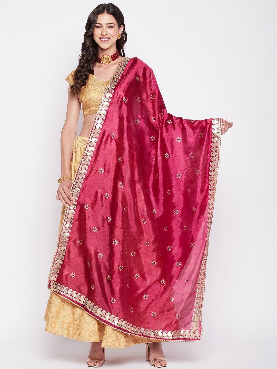 Wine Gotta Patti Silk Blend Dupatta