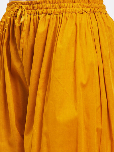Mustard Embellished Afghani Salwar with elastic waistband and drawstring.