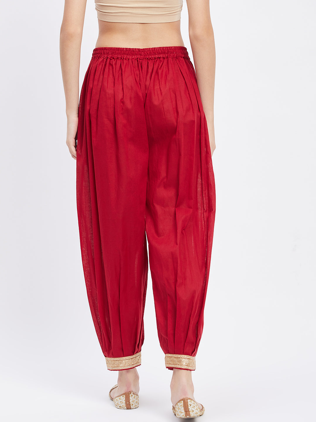 Maroon Embellished Afghani Salwar with elasticated waistband and drawstring.