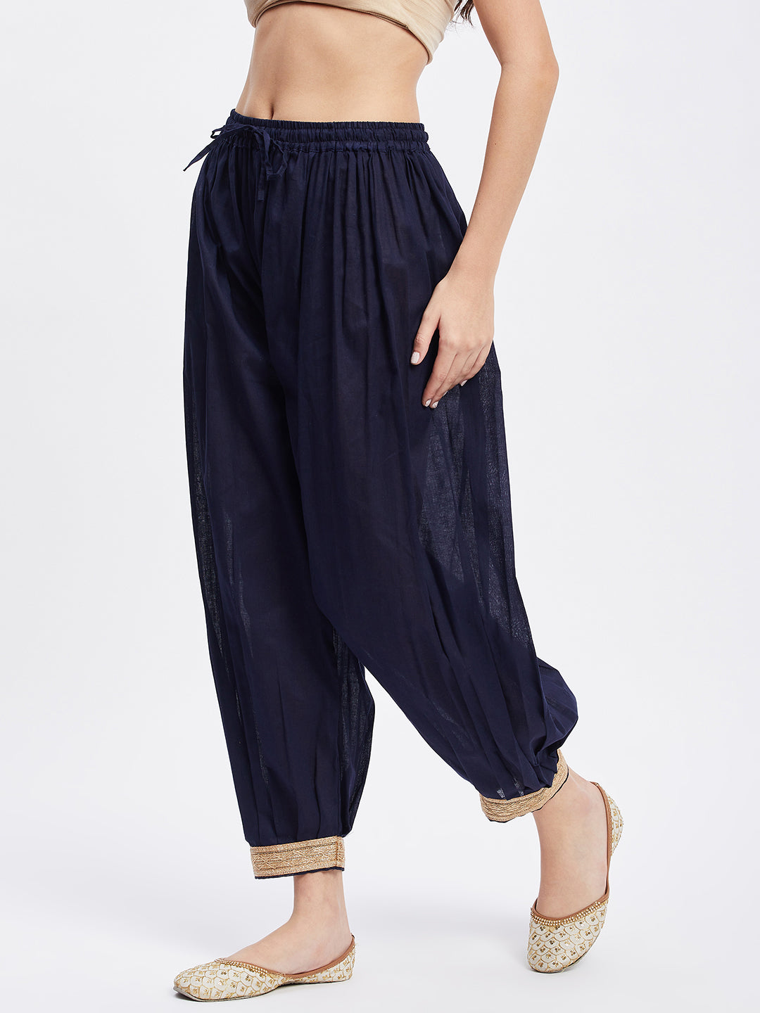 Navy Blue Embellished Afghani Salwar with Elasticated Waistband