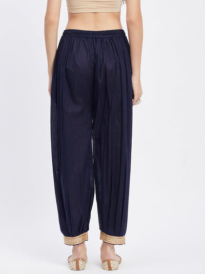 Navy Blue Embellished Afghani Salwar with Elasticated Waistband