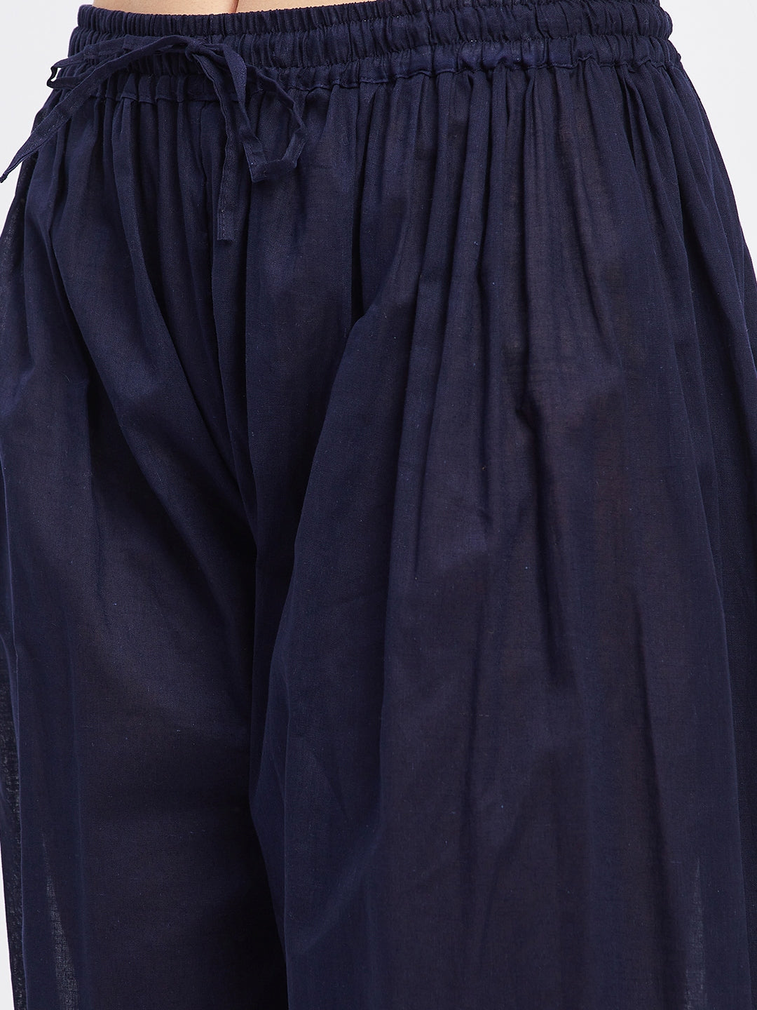 Navy Blue Embellished Afghani Salwar with elastic waistband and drawstring.
