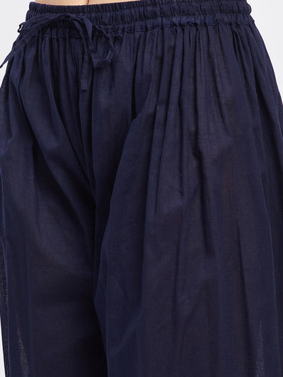 Navy Blue Embellished Afghani Salwar with elastic waistband and drawstring.