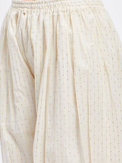 Off-White embellished golden self design Afghani salwar with elasticated waistband and embellished hemline.