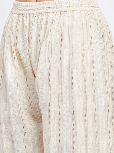 Off-White Embellished Golden Self Design Afghani Salwar with Elasticated Waistband and Drawstring.