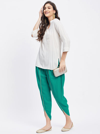 Rama Green Solid Rayon Tulip Pant