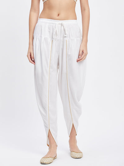 White Solid Rayon Tulip Pant