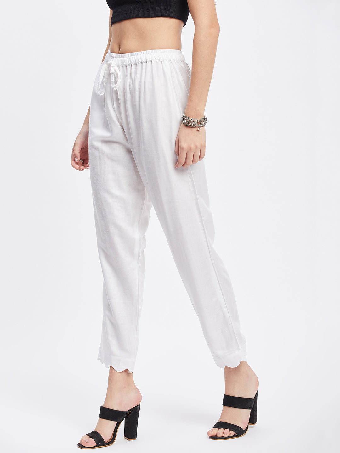 White Solid Rayon Straight Palazzo