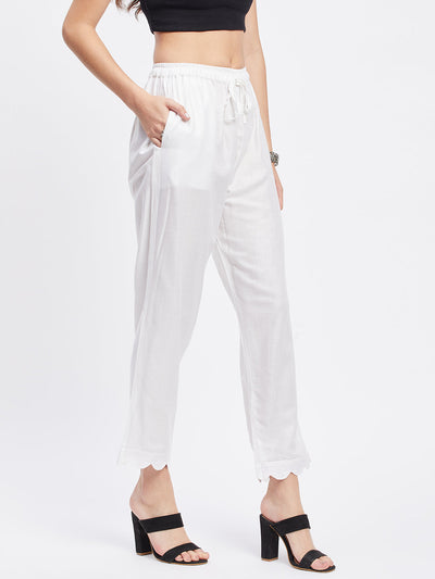 White Solid Rayon Straight Palazzo