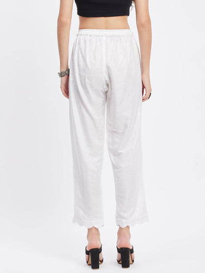 White Solid Rayon Straight Palazzo