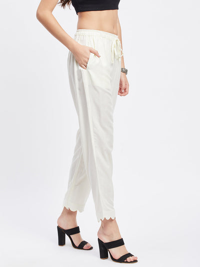 Off-White Solid Rayon Straight Palazzo