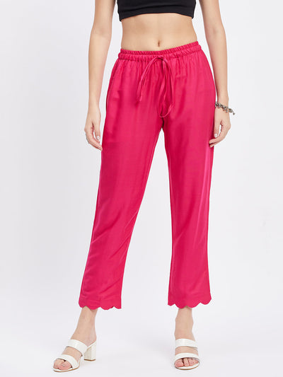 Magenta Solid Rayon Straight Palazzo