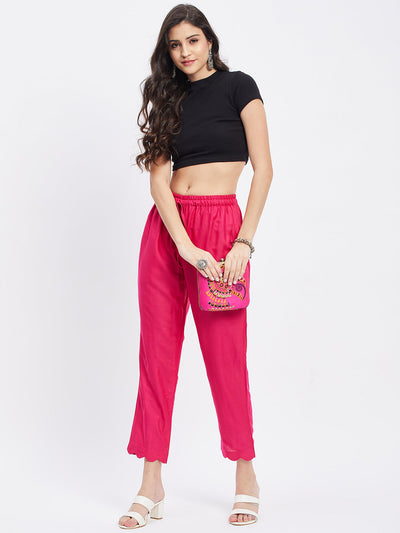 Magenta Solid Rayon Straight Palazzo