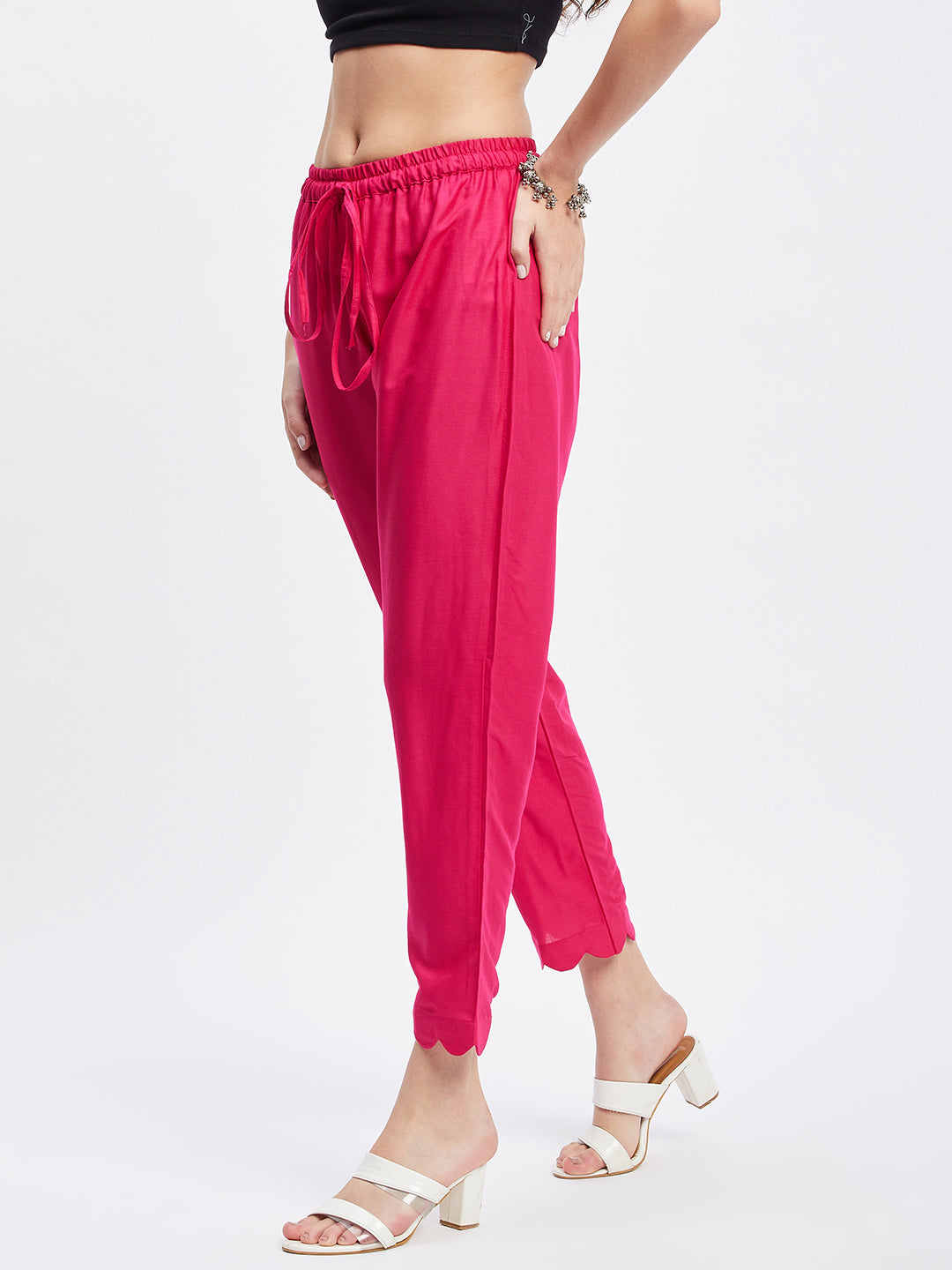 Magenta Solid Rayon Straight Palazzo